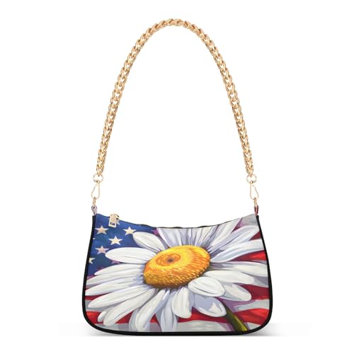 Image of Shoulder Bags for Women American US Flag Independence Day Patriotic Hobo Tote Handbag Small Clutch Purse with Zipper Closure