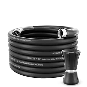 Garden Hose 50ft x 5/8″ with High Flow Nozzle, Heavy Duty Water Hose,Flexible Hybrid Rubber Hose Tough for Yard Outdoor Lightweight, Leak-Proof&No-Kink,3/4″Stainless Steel Fittings