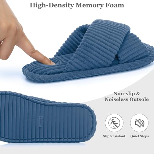 Image of GOEWY Slippers for Women Memory Foam House Bedroom Corduroy Crossbands Open Toe Slides Sandals Shoes Comfy Trendy Gift for womens Anti-Skid sole