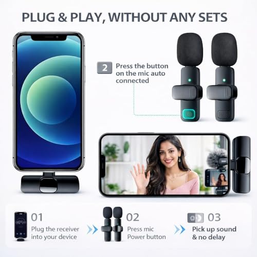 Image of K9 Dual Wireless Lavalier Microphone for All Smartphones | Noise Cancellation Dual Mic Set with Receiver for Recording Interviews, Vlogs, YouTube, Reels