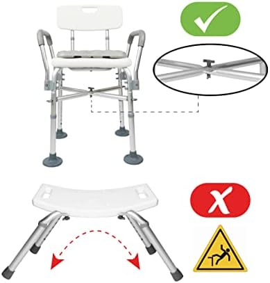 KMINA - Shower Chairs for the Elderly (330 lbs) with Double Reinforced Crossbar and Cushion, Shower Stool with Back, Heavy Duty Bath Seat for Adults, Shower Seat White, Free Assembly - Made in Europe