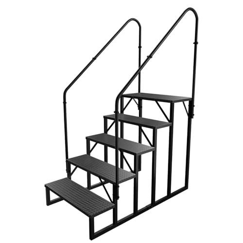 Image of RV Stairs 5 Step Ladder, RV Steps Anti-Slip, Hot Tub Steps with Handrail, 660 lbs RV Ladder for 5th Wheel RV, Mobile Home Stairs(2 Handrails
