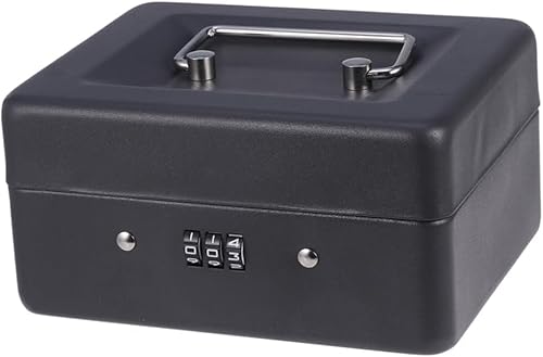 Cash Box with Combination Lock, Durable Metal Money Box with Cash Tray, Small Lockable Boxes with 15 x 12 x 8 cm, Portable Cash Lockbox with Removable 6 Section Coin Tray
