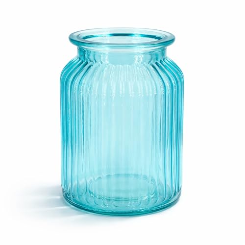 Creativery Windlicht Glas 11x14,5cm Windlichtglas Teelichthalter Teelichtgläser kleine Vase gerillt türkis