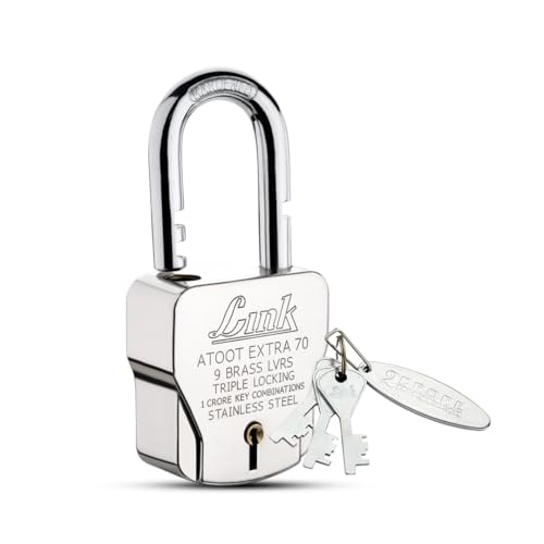 Image of Link Atoot Extra 70mm Padlocks 5Pcs Set | 1 Crore Key Combinations | Stainless Steel Body | Hardened Shackle | 9 Brass Levers | Made in India | 3 Silver Keys with Keychain | 3Kyes for Each Padlock