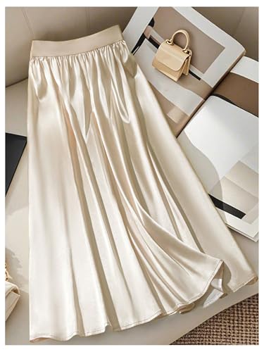 SweatyRocks Women's High Waisted Bowknot Ruffle Satin Elegant Dressy Midi Skirts2
