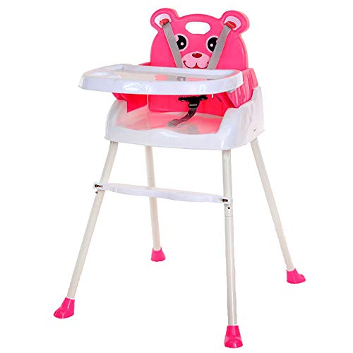 QIANGUANG Moderno Pieghevole 4 in1 Sedia Seggioloni per Bambini con Cintura di Sicurezza Vassoio di Alimentazione Regolabile (Pink)