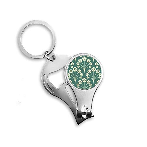 Green White Star Flower Decorative Nail Nipper Ring Key Chain Bottle Opener Clipper