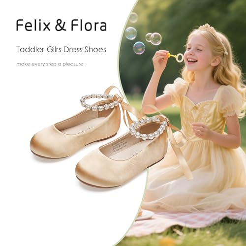Felix & Flora Girls Toddler Little Ballet Shoes - Flower Girls Mary Jane Flats Dress Shoes Party Wedding3