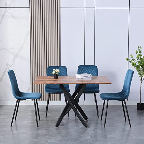 Niern Wood Dining Table With Black Metal Legs, 47" Modern Rectangular Kitchen Table For Kitchen Dining Room Kitchen,Brown #TOP3