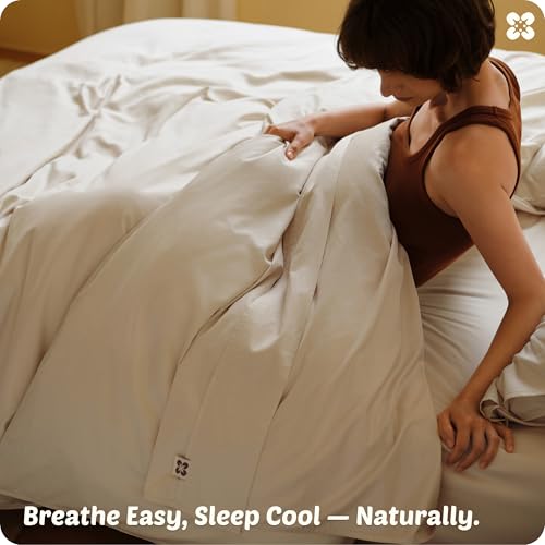 Image of Bedsure Cooling Duvet Cover Queen Size, Cotton & Viscose Derived from Bamboo Duvet Cover Set, PureWoven Ultra-Soft, Breathable & Lightweight Home Bedding for All Seasons (Beige, 90 inchx90 inch)