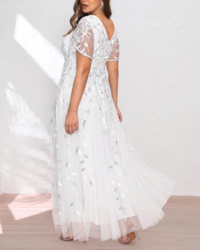 Image of Pinup Fashion Plus Size Formal Dresses - Evening Gowns Wedding Sequin Embroidery V-Neck Prom Long Dress
