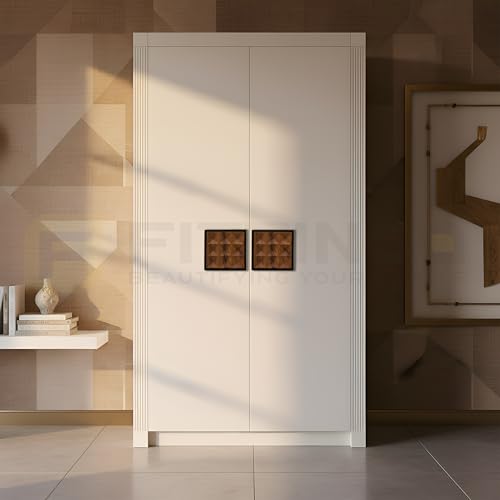 Image of 4 Inch Square Cabinet Handle 1338 - Premium Aluminium Black Frame with Textured Wood Finish - Modern Pull Handle for Wardrobes, Cupboards & Kitchen Cabinets - Pack of 6-| 3 Years Warranty |