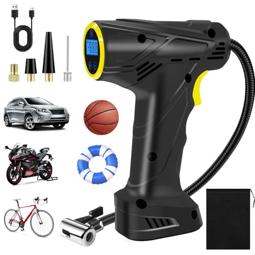 HUIYOPU Compresor Aire Portatil, Inflador Ruedas Coche 6000mah, 150PSI-12V, Inflador Eléctrico para Coches, Moto, Bicicletas, Hinchador Auto Stop, Con Luz LED, Pantalla Digital LCD, 4 Válvulas de Aire