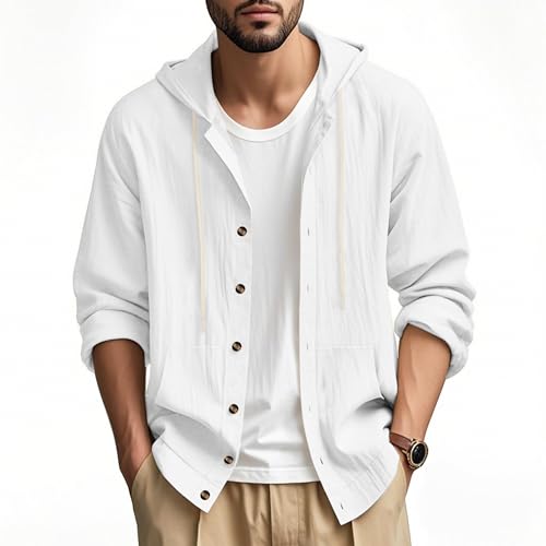 Mens Cotton Linen Long Sleeve Button Down Shirts with Pockets Casual Hawaiian Beach Shirts Lightweight Fashion Hoodies2