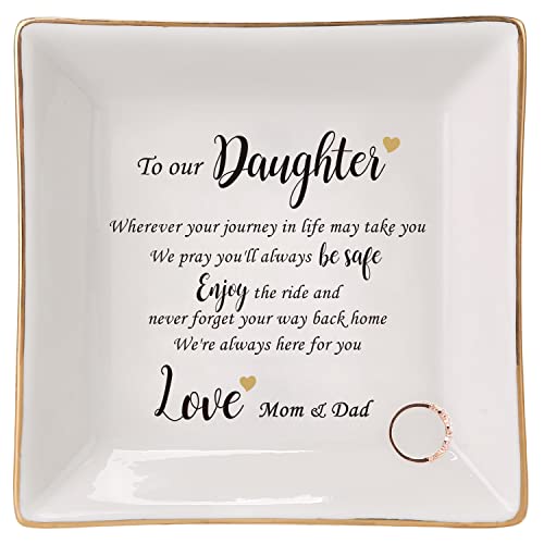 HOME SMILE Engagement Wedding Gifts for Daughter From Parents,Daughter Ringt Dish Jewelry Tray-Birthday,Valentine Christmas Gifts for Daughter From Mom and Dad