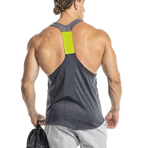 Oluolin Men's Tank Tops Muscle T Shirt Workout Gym Training Y Back Athletic Bodybuilding Tees Sleeveless Shirts Iron Grey #TOP2