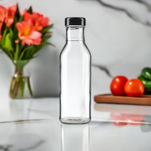 JUVITUS 12 oz Professional Clear Glass Thick Wall Sauce Bottle with Drip Resistant Flip Top Cap (2 Pack) for BBQ Sauce, Salad Dressings, more - Thumbnail 4
