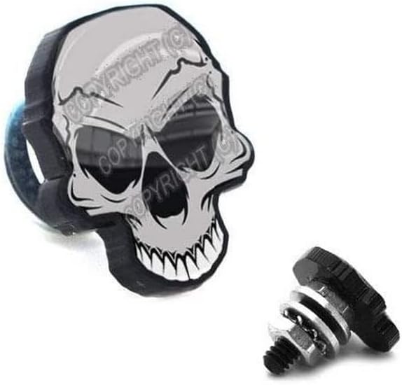 2 Black 3D Skull License Plate Frame Fastener Tag Bolts for Motorcycle Grey Style-9856-2518