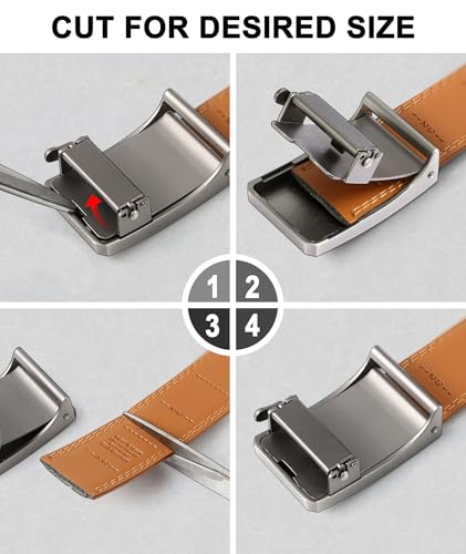 Image of BULLIANT Men Ratchet Belt 2 Pack, Click Sliding Leather Belt Adjustable for Gift Men Dress Casual Jeans 1 3 /8,Cut for Fit