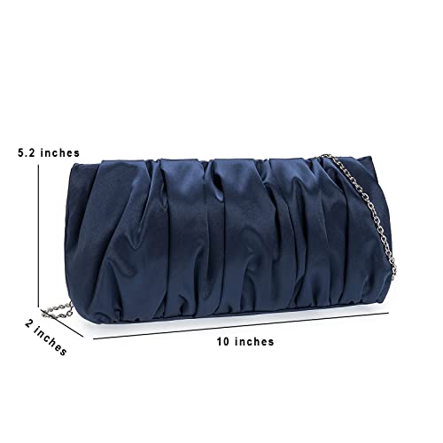 Ixebella Classy Evening Bags Pleated Satin Clutch Formal Dressy Purses Wedding/Prom/Party Handbag For Women (Navy) #TOP6