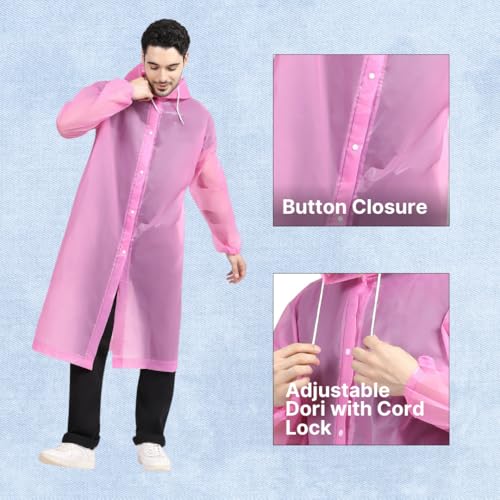 Image of Citizen Eco-Friendly EVA Poncho Raincoat for Men & Women, Lightweight Waterproof Coat with Hood, Adjustable Drawstring, Button Closure & Easy Carry Pouch, Reusable & Durable Outdoor Rainwear