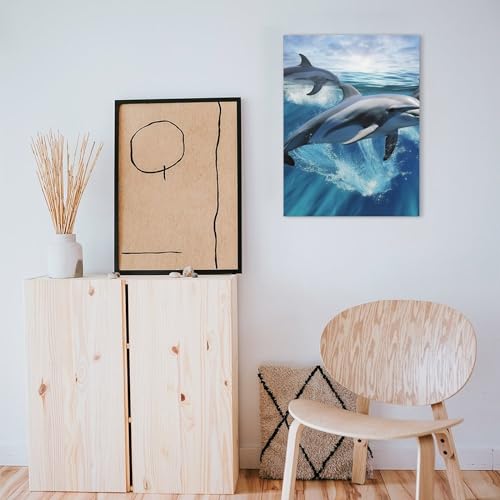 Toile murale dauphins moderne 30x40 cm pour salon et bureau - 7