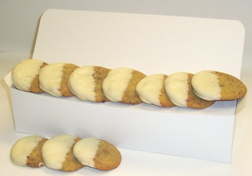 Scott's Cakes Half-Dipped M & M Cookies with White Chocolate in a White 