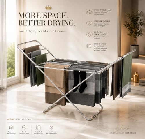 Image of SUNDRY Belly -Big Stainless Steel-Pro Folding Cloth Drying Stand, Drying Rack,Stand for Clothes Heavy Base. (Sliver)