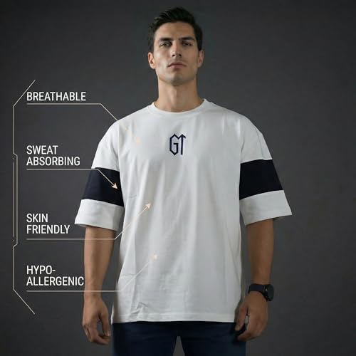 Image of playR x GT White OS TEE for Men & Women - 100% Cotton Oversized T Shirt Soft, Casual & Streetwear Loose Tee, Relaxed Fit, Oversize Gymwear Top - All Season