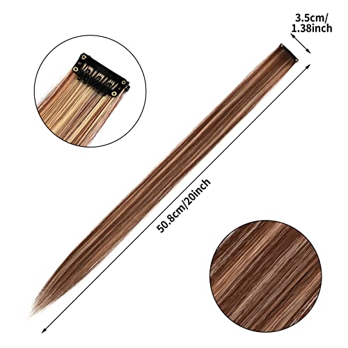 30Pcs Color Straight Hair Extensions Clip In 20 Inch Brown And Blonde Synthetic Clip In Hair Extensions Cosplay Party Highlights Synthetic Clip In Long Hairpiece For Women Girls Kids Gift (Brown/Beige) #TOP6