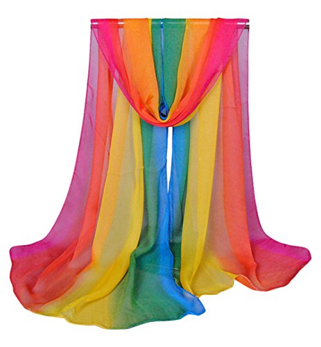 multi colored scarf - Aven Accessories Aven Women Charming Silk Georgette Long Scarf Shawl Wrap Color Rainbow, Medium