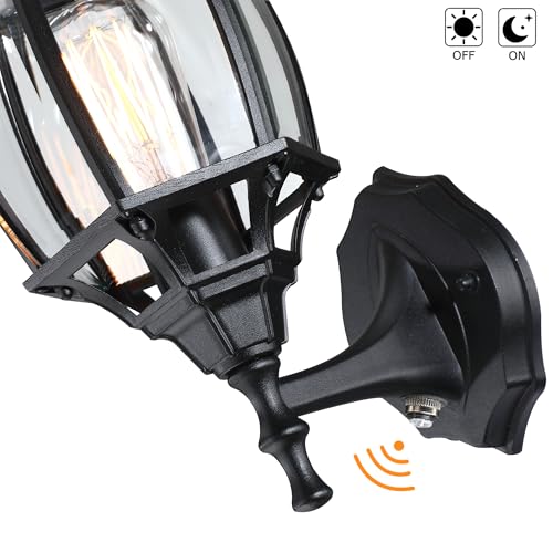 Image of 16.8 Inch Outdoor Porch Light Dusk to Dawn, Black Outside Lights for House Outdoor Exterior Wall Sconce with Dusk to Dawn Sensor, Black Wall Lantern for Porch Garage,Front Door,E26