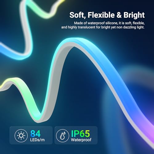 Image of NEEWER 16.4ft /5m LED Strip Lights Front Lit, Smart AI App Control RGB IC Cuttable Neon Rope Light Color Change for Bedroom Gaming Room Home Indoor Wall Decor, Compatible with Google and Alexa, NS01