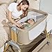 Jimglo 3 in 1 Baby Bassinet, Rocking Bassinets with Comfy Mattress and Wheels, Adjustable Height Bassinet Bedside Sleeper, Easy Folding Portable Crib for Newborn (Khaki)