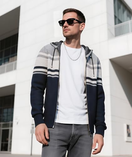 Image of LLdress Mens Knit Cardigan Sweaters Sherpa Lined Full Zip Hoodie With Pockets