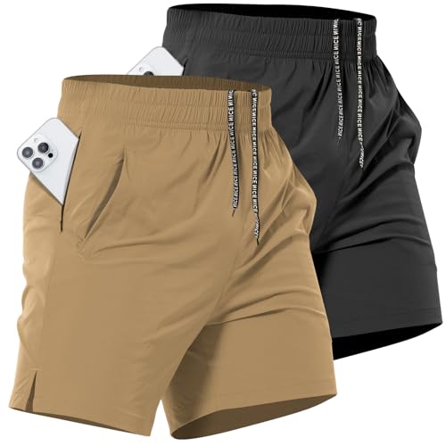 Lempue 2 Pack Mens Athletic Workout Shorts 7 Inch Quick Dry Gym Shorts with Pockets, Sports Tennis Running Shorts for Men