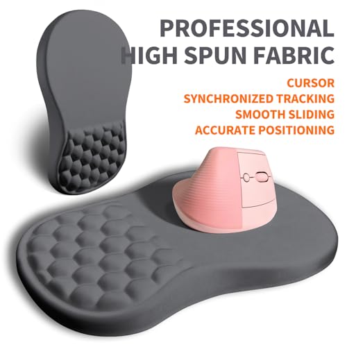 Image of Ergonomic Joint Wrist Support Mouse Pad with Memory Foam Cushion Massage Bump, Carpal Tunnel Pain Relief Mousepad Slope Design for Wrist Rest, 11.8x7.9 in, DimGray