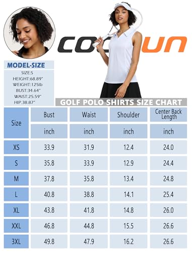 Coorun Women'S Polo Shirts V Neck Sports Shirts Quick Dry Sleeveless Athletic Polo Tank Tops For Summer,White Large thumb #5