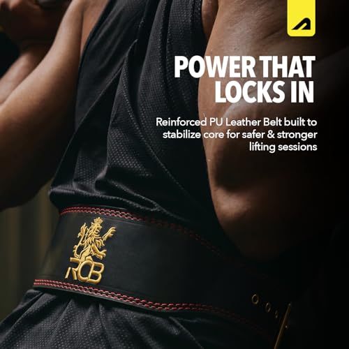 Image of Boldfit X Royal Challengers Bengaluru Official Merchandise Weight Lifting Belt for Men & Women Premium Back Support for Powerlifting, Deadlifts, Squats, Strength Training & Gym Workouts - Black Red M