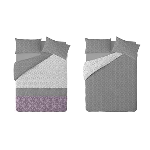 Textilhome - Juego Funda nórdica Estampada Reversible Damasco, Edredón Nórdico para Cama 135/150 (240x220cm) - Incluye 2 Fundas Almohada 70x40cm. Color Malva