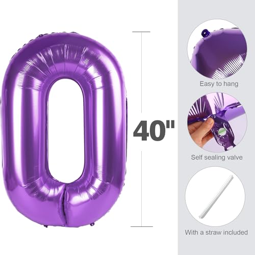 Image of 10 Balloon 40 inch Purple Number Balloons for 10 Birthday Party Decorations | Saturated Color, Large 40 in, With Straw & Hanging Hole, For Back-to-School Season, Wedding, Christmas, New Year, Anniversary