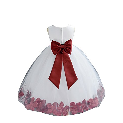 White Tulle Rose Petals Flower Girl Dress Tulle Dress Christening Dress 302T 8