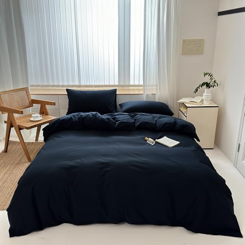 FACE TWO FACE Bedding Duvet Cover Set100% Washed Cotton Duvet Cover Linen Like Textured Breathable Durable Soft Comfy (California King, Tibetan Blue)