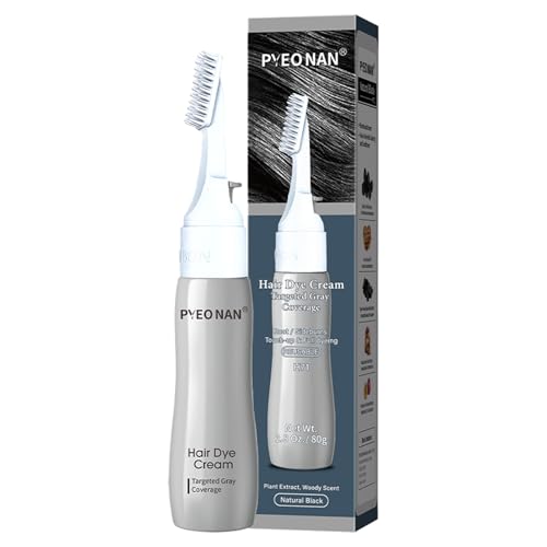 PYEONAN Natural Plant Extracts Unisex Hair Dye Cream, Targeted Gray Coverage, Root/Sideburns Touch-up & Full dyeing, without Blending, 2-in-1 Grey Coverage &...