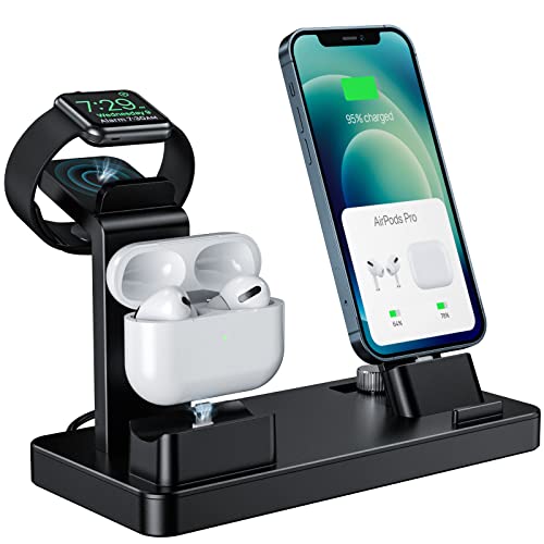 3 in 1 Charging Station for Apple Devices - Charging Station for iPhone Series/Apple Watch Series/AirPods Pro/3/2/1, Charger Stand for Apple Watch SE/8/7/6/5/4/3/2/1 (Black)