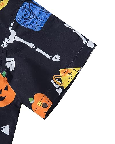 Boys Halloween Shirts Kid Funny Pumpkin Ghost Print Button Up Top Short Sleeve Hawaiian Dress Shirt for 3-14 Years4