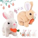 2‬ Stück Ostern Plüschhasenspielzeug, Interaktives Kaninchen Spielzeug, Elektronisches Plüsch Hase Spielzeug, Interactive Easter Bunny Toy, Hüpfendes Kaninchen Spielzeug, für Kinder, Jungen, Mädchen
