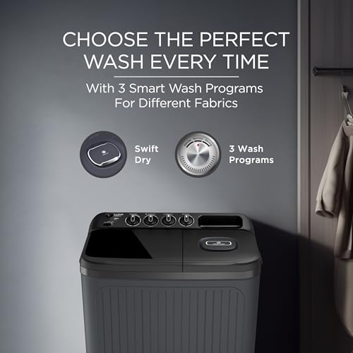 Image of Lloyd 7.5 kg 5 Star Semi Automatic Top Load Washing Machine |1300 RPM | Detergent Storage Zone | 3 Wash Programs | Swift Dry | Magic Filter, (GLWS755AODVG, Dark Grey)