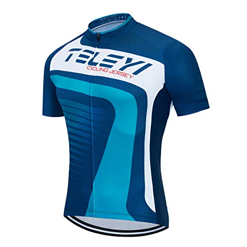 Men's Cycling Jersey Short Sleeved Mountain Bicycle Jerseys Breathable T- Shirt Tops Blue